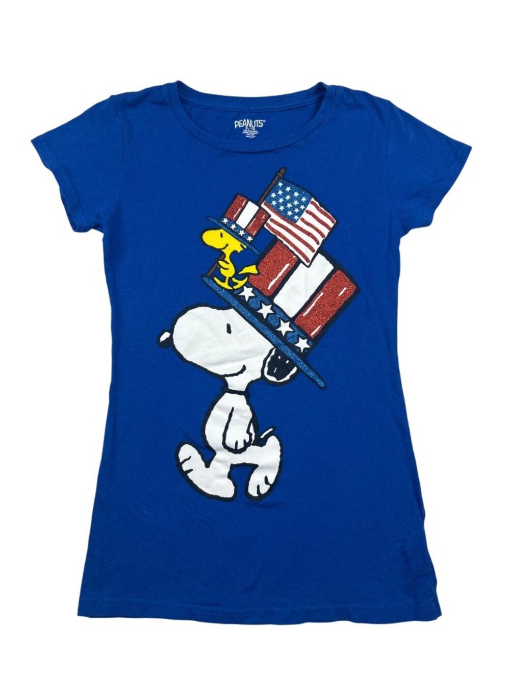 Peanuts Snoopy Woodstock Girl's XL Patriotic T Shirt American Flag Graphic